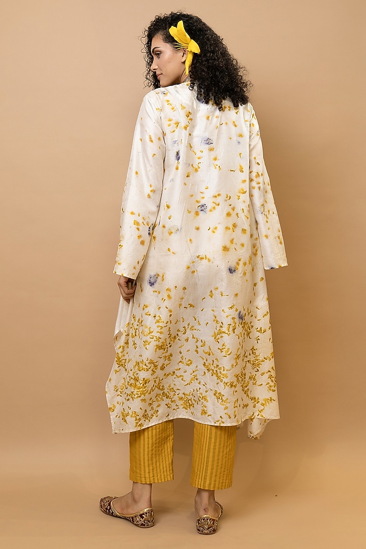 Ivory & Marigold Yellow Pure Silk Floral Printed Tunic Set by Krishna Mehta at Pernia's Pop Up Shop