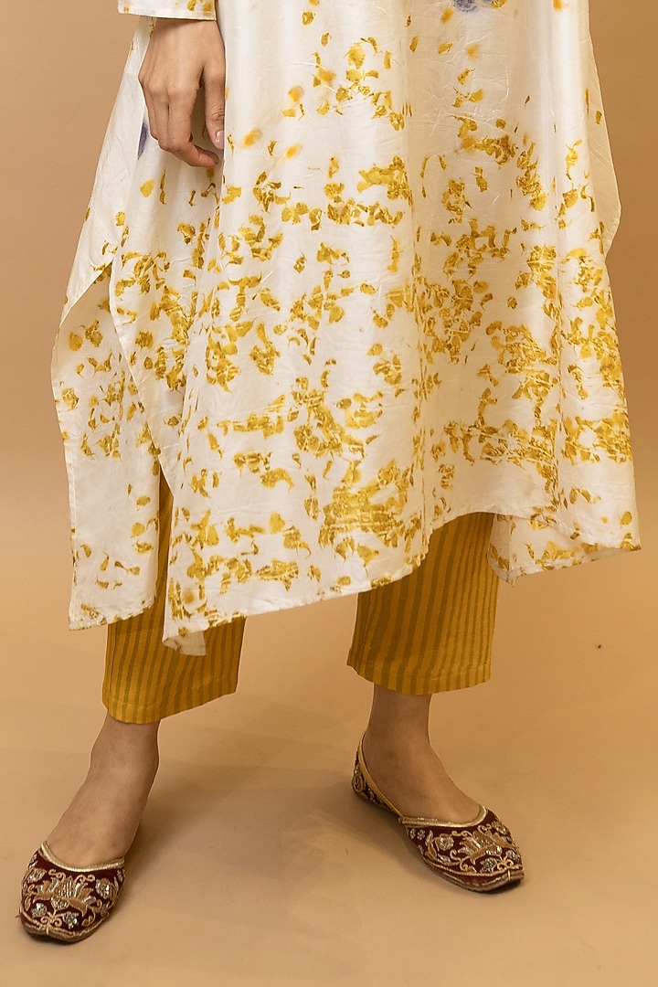 Ivory & Marigold Yellow Pure Silk Floral Printed Tunic Set by Krishna Mehta at Pernia's Pop Up Shop