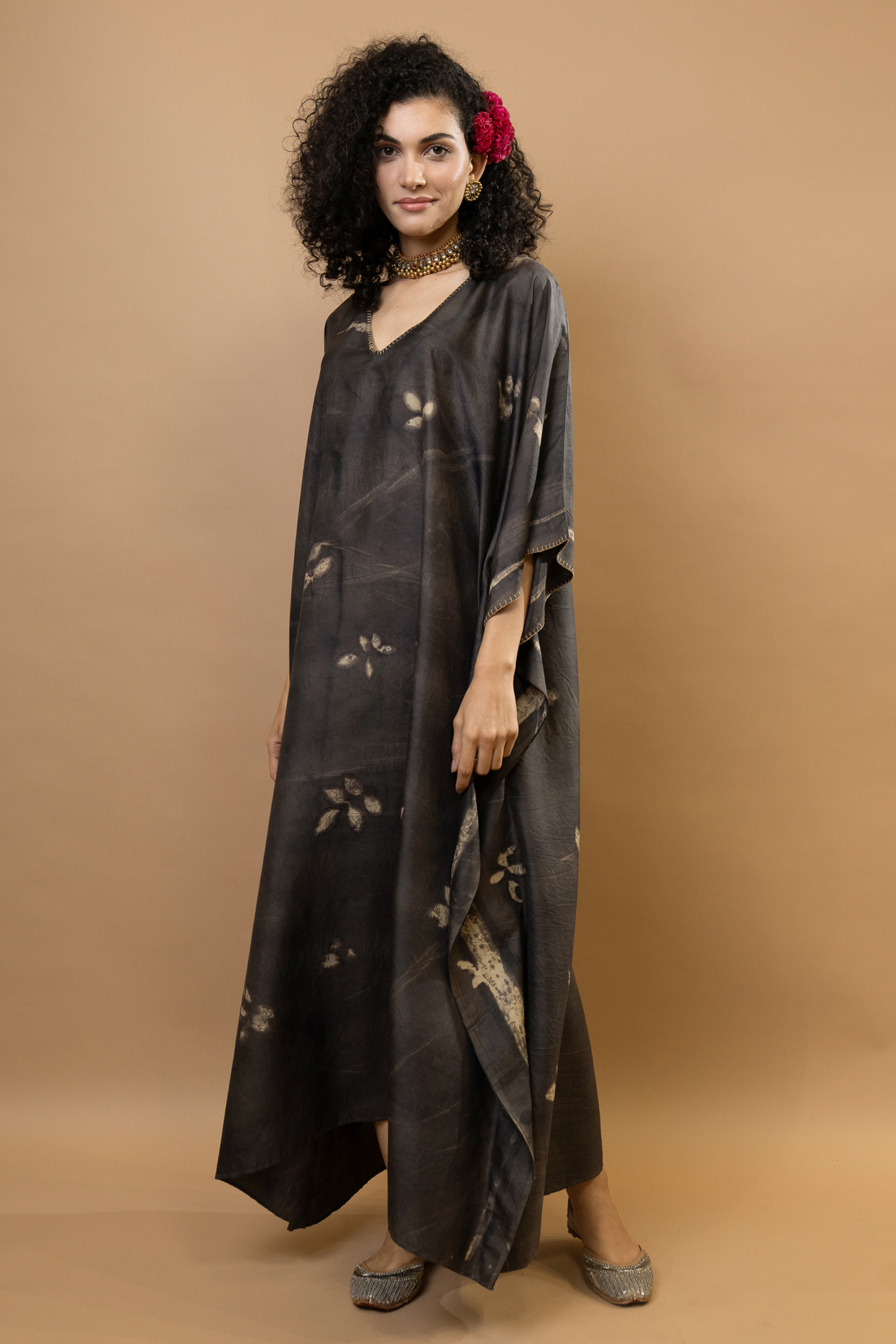 Choco-Natural Pure Silk Kaftan by Krishna Mehta at Pernia's Pop Up Shop