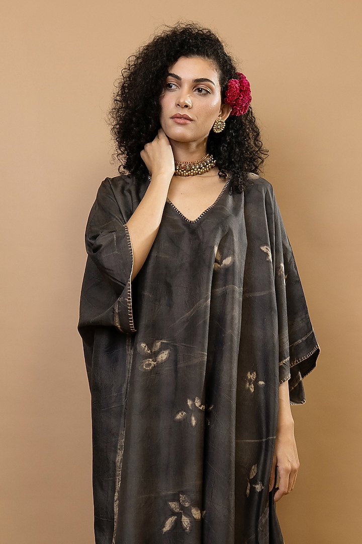 Choco-Natural Pure Silk Kaftan by Krishna Mehta at Pernia's Pop Up Shop