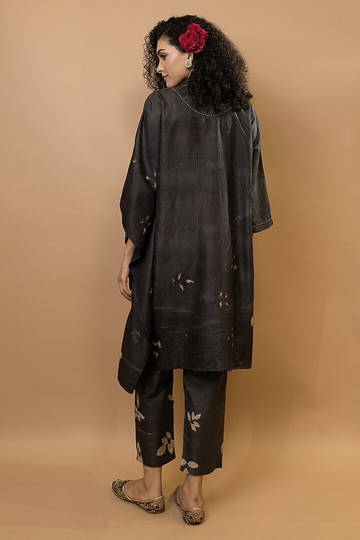 Choco-Natural Pure Silk Asymmetrical Tunic Set by Krishna Mehta at Pernia's Pop Up Shop