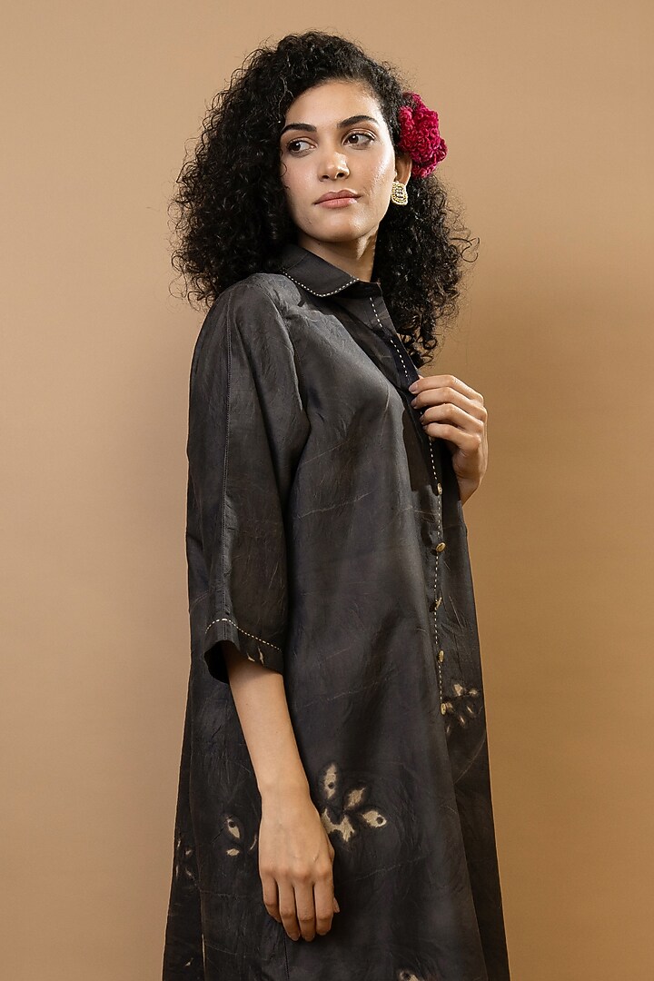 Choco-Natural Pure Silk Asymmetrical Tunic Set by Krishna Mehta at Pernia's Pop Up Shop