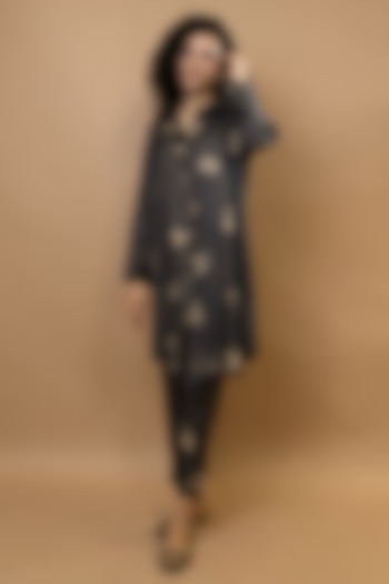 Choco-Natural Pure Silk & Cotton Silk Shirt Tunic Set by Krishna Mehta at Pernia's Pop Up Shop