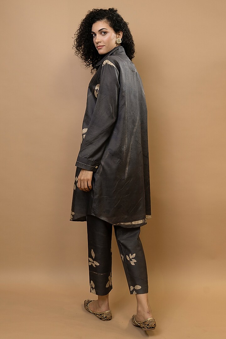 Choco-Natural Pure Silk & Cotton Silk Shirt Tunic Set by Krishna Mehta at Pernia's Pop Up Shop