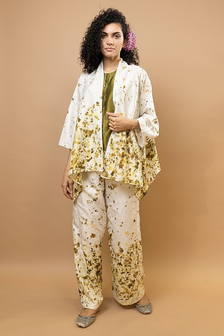 Ivory & Olive Pure Silk Printed Co-Ord Set by Krishna Mehta at Pernia's Pop Up Shop