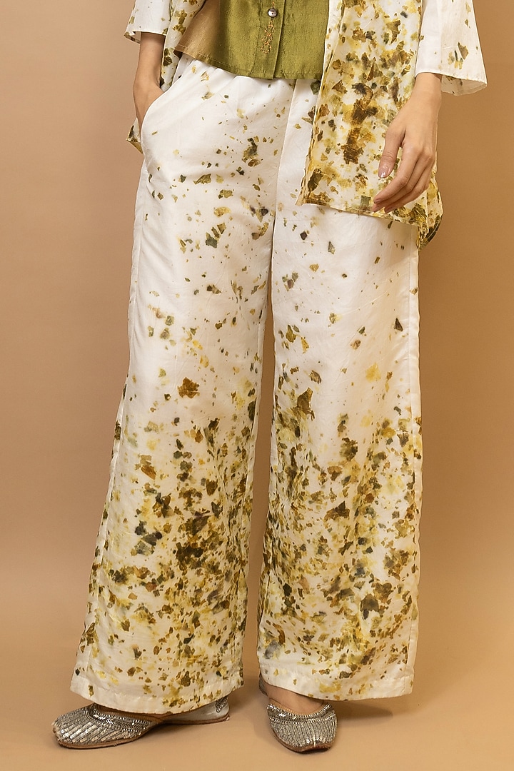 Ivory & Olive Pure Silk Printed Co-Ord Set by Krishna Mehta at Pernia's Pop Up Shop