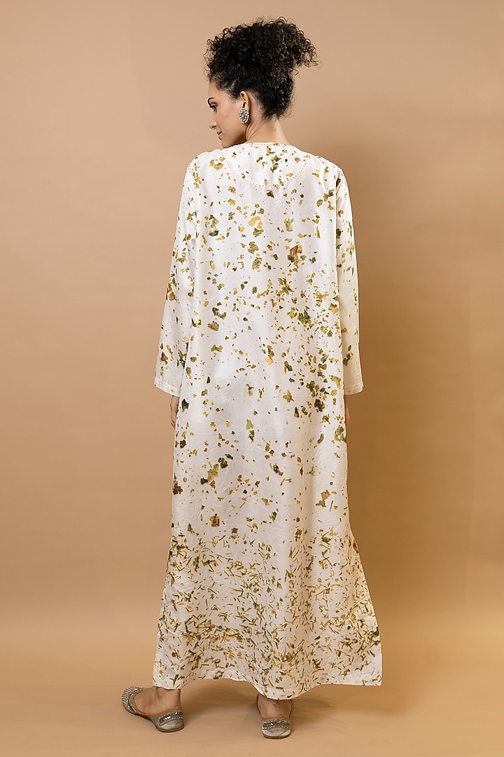 Ivory Pure Silk & Cotton Silk Printed Long Kaftan Set by Krishna Mehta at Pernia's Pop Up Shop