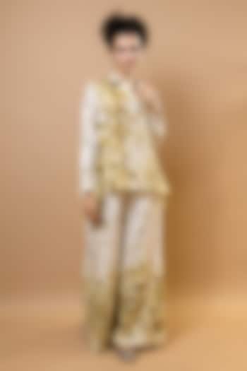 Ivory & Olive Silk Printed Co-Ord Set by Krishna Mehta at Pernia's Pop Up Shop
