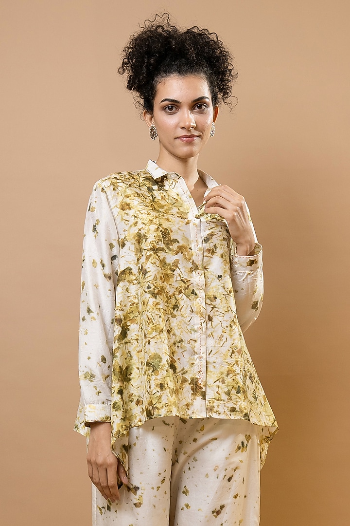 Ivory & Olive Silk Printed Co-Ord Set by Krishna Mehta at Pernia's Pop Up Shop