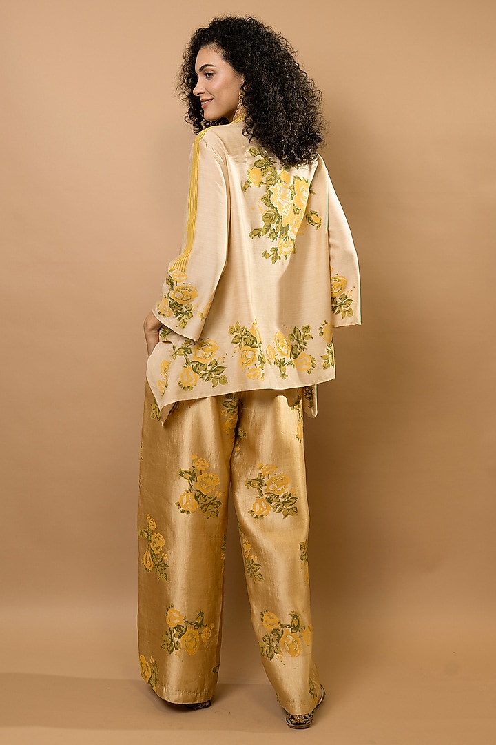 Beige Chanderi Block Printed Co-Ord Set by Krishna Mehta at Pernia's Pop Up Shop