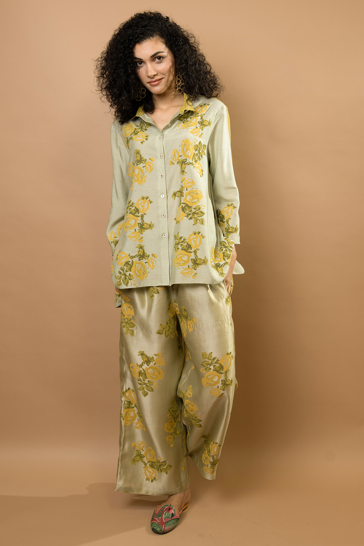 Pista Chanderi Block Printed Co-Ord Set by Krishna Mehta at Pernia's Pop Up Shop