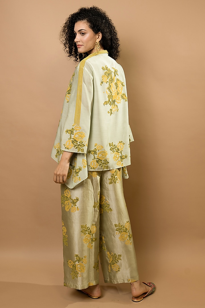 Pista Chanderi Block Printed Co-Ord Set by Krishna Mehta at Pernia's Pop Up Shop