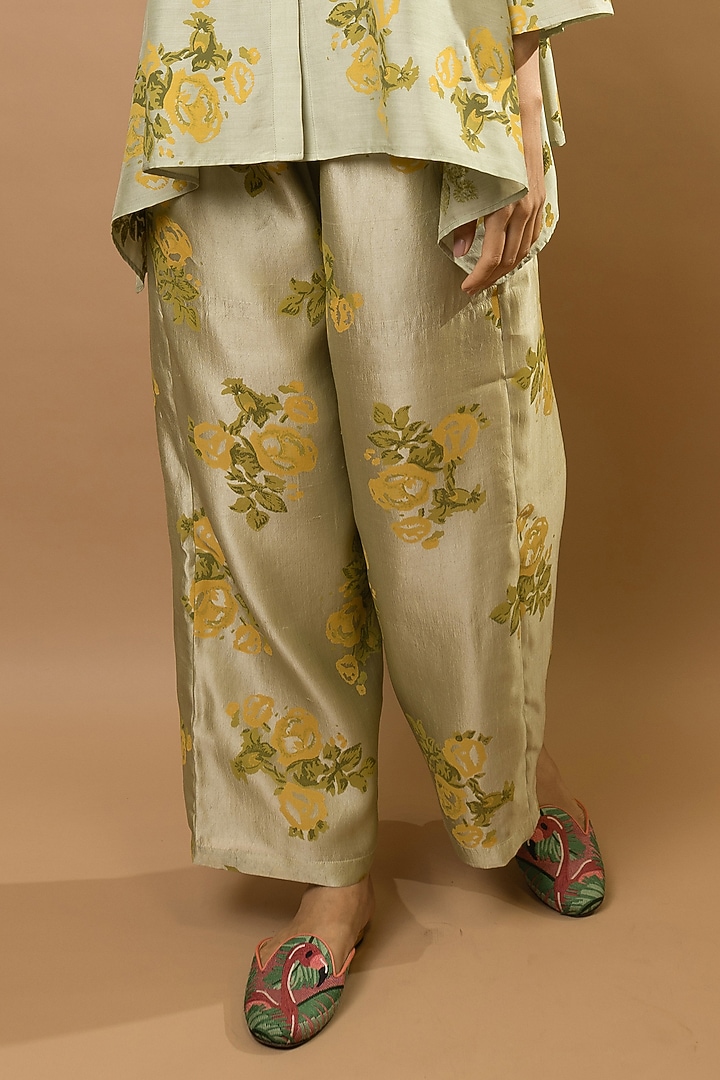 Pista Chanderi Block Printed Co-Ord Set by Krishna Mehta at Pernia's Pop Up Shop