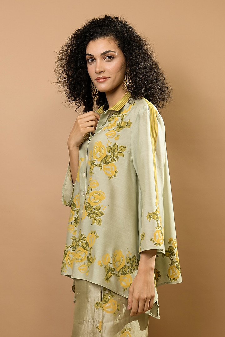 Pista Chanderi Block Printed Co-Ord Set by Krishna Mehta at Pernia's Pop Up Shop