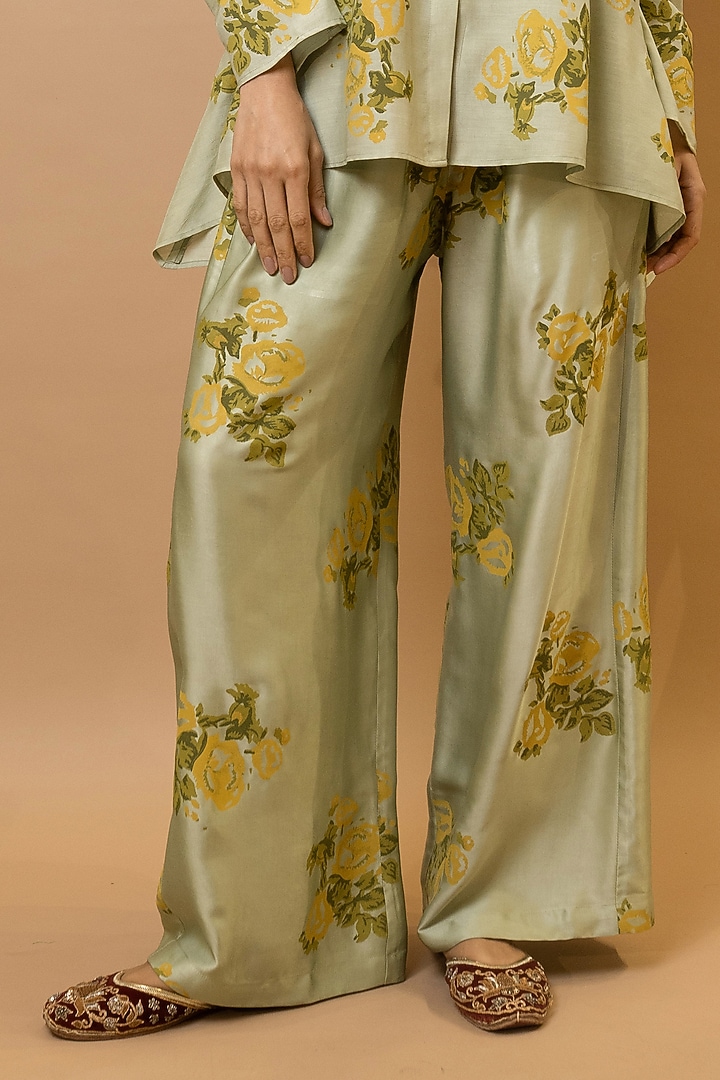 Pista Chanderi Block Printed Co-Ord Set by Krishna Mehta at Pernia's Pop Up Shop