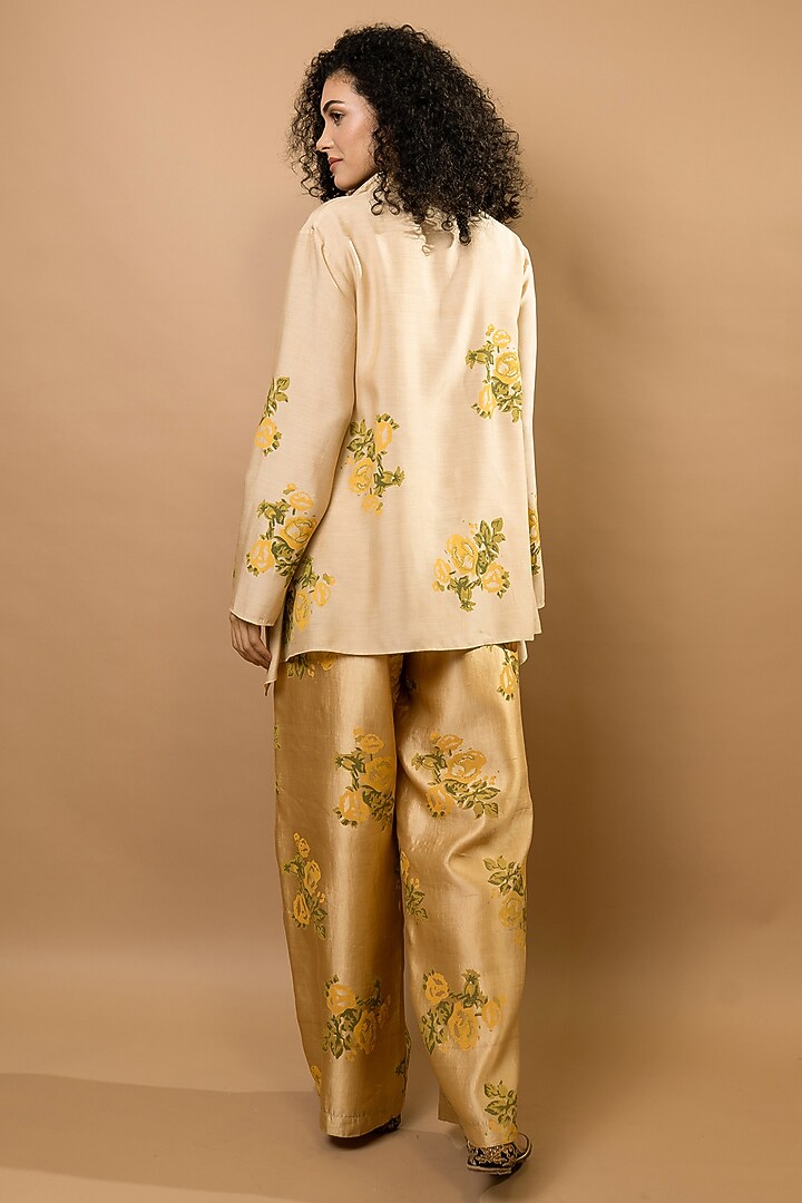 Beige Chanderi Block Printed Co-Ord Set by Krishna Mehta at Pernia's Pop Up Shop