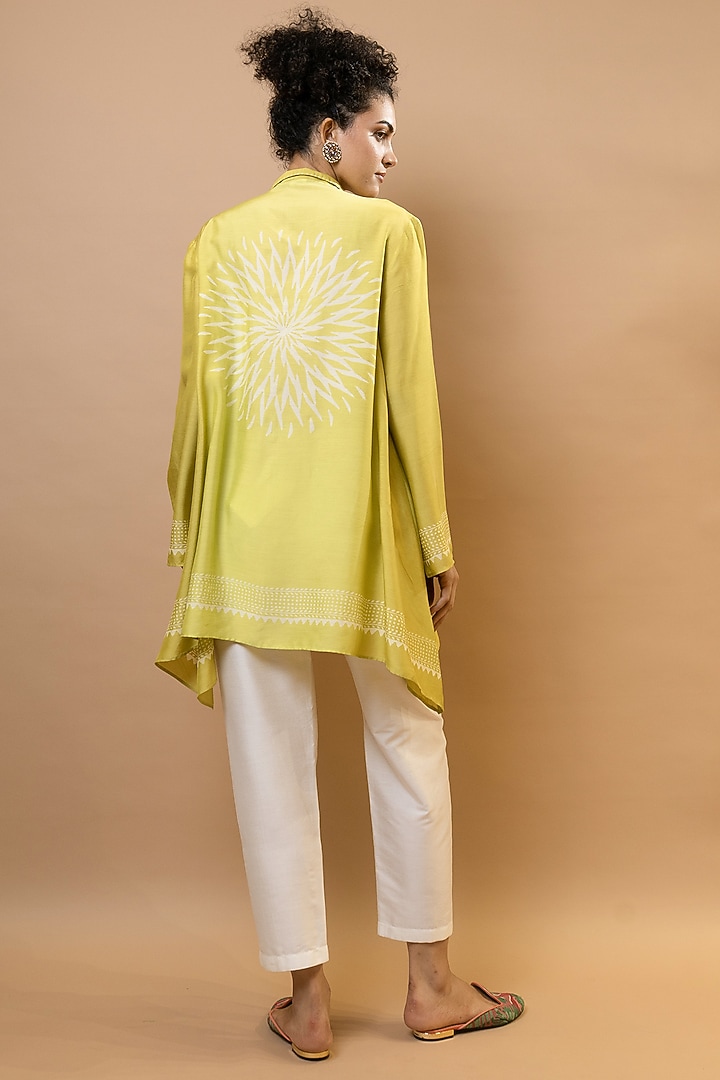Olive & Lime Ombre Chanderi Block Printed Tunic Set by Krishna Mehta at Pernia's Pop Up Shop