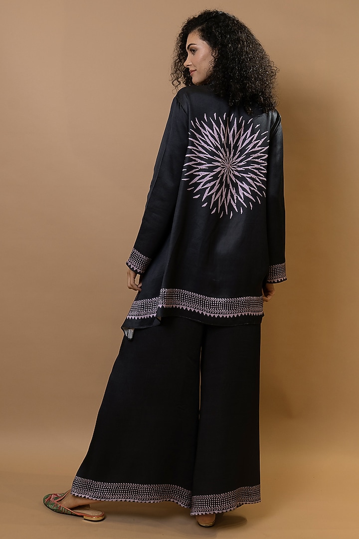Black Modal Block Printed Co-Ord Set by Krishna Mehta at Pernia's Pop Up Shop