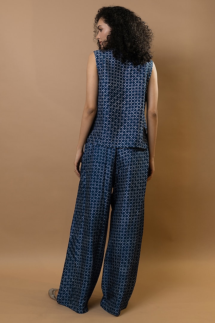 Indigo Blue Modal Block Printed Co-Ord Set by Krishna Mehta at Pernia's Pop Up Shop