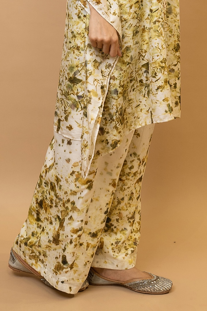 Olive Green & Ivory Pure Silk Tunic Set by Krishna Mehta at Pernia's Pop Up Shop