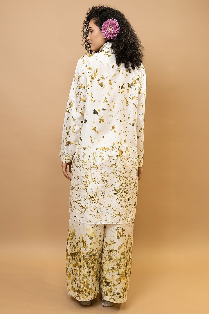 Olive Green & Ivory Pure Silk Tunic Set by Krishna Mehta at Pernia's Pop Up Shop