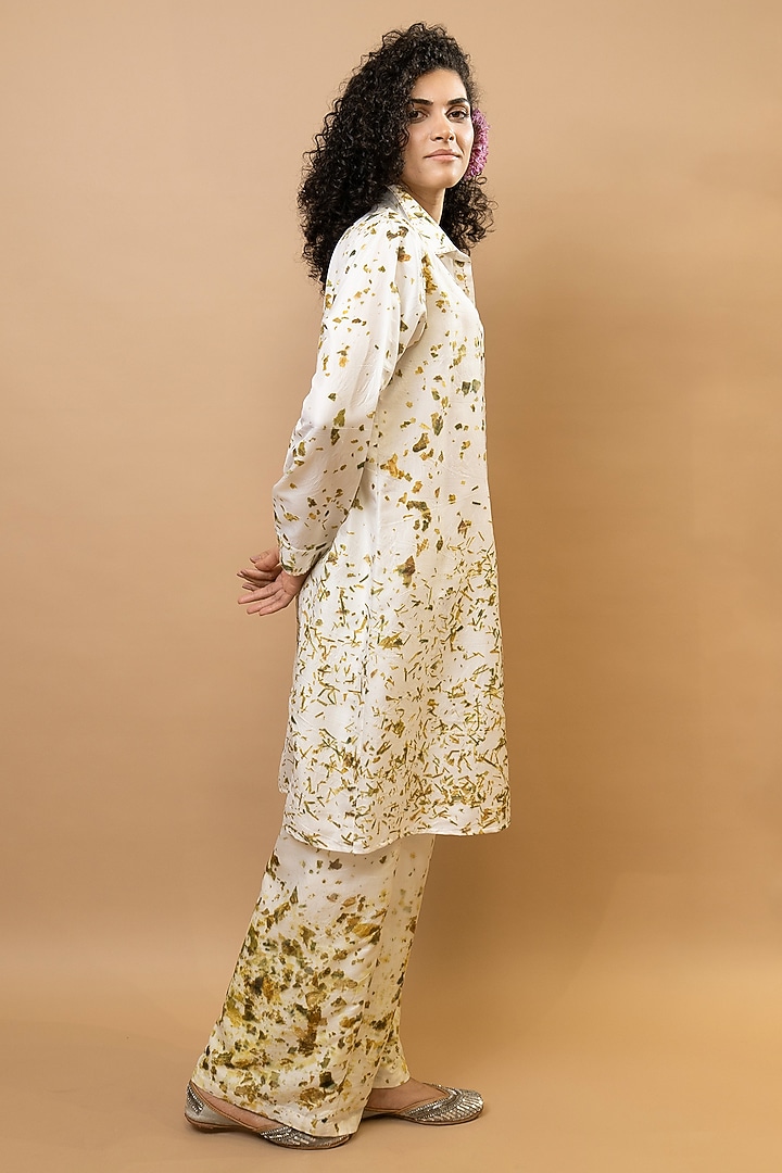 Olive Green & Ivory Pure Silk Tunic Set by Krishna Mehta at Pernia's Pop Up Shop