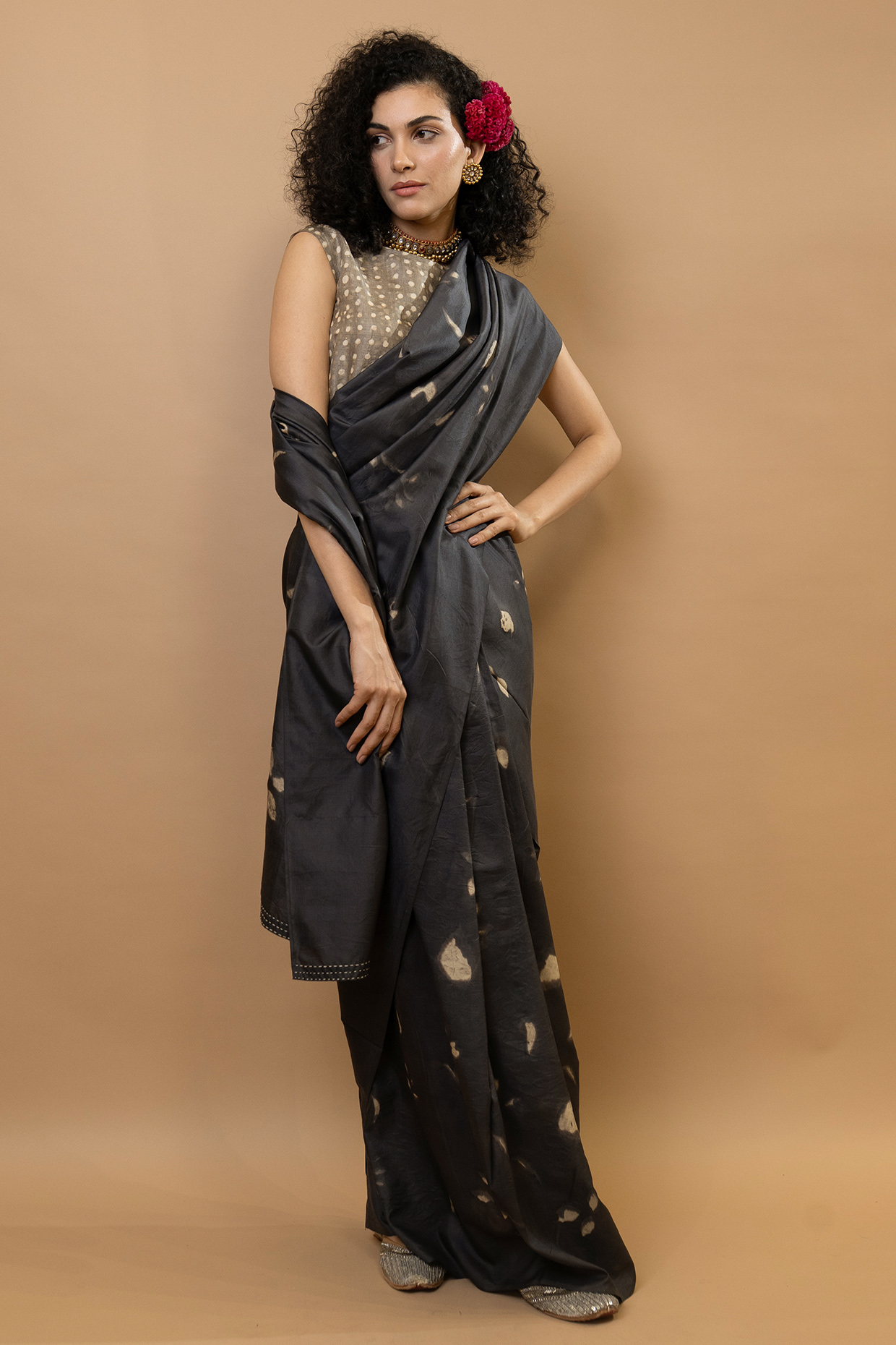 Choco-Natural Colored Pure Silk Wedding Saree by Krishna Mehta at Pernia's Pop Up Shop