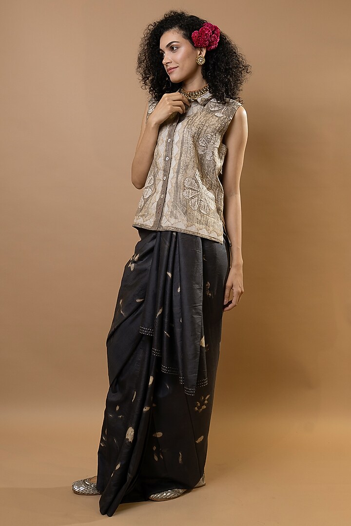 Choco-Natural Colored Pure Silk Wedding Saree by Krishna Mehta at Pernia's Pop Up Shop