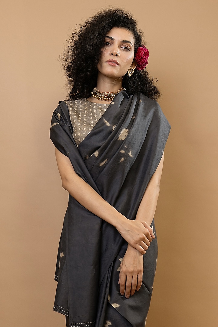 Choco-Natural Colored Pure Silk Wedding Saree by Krishna Mehta at Pernia's Pop Up Shop