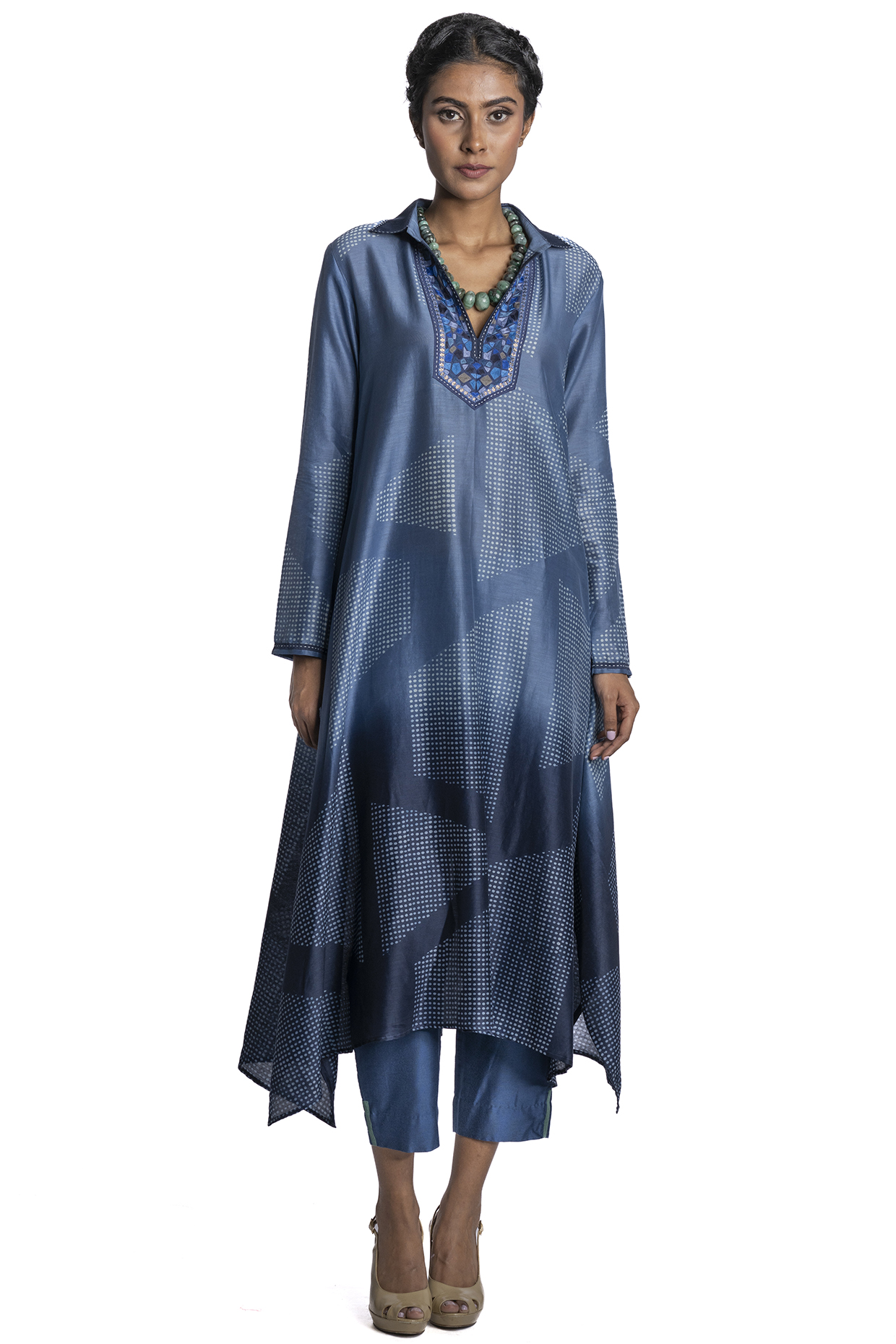 Navy Blue Block Printed Tunic Set by Krishna Mehta at Pernia's Pop Up Shop