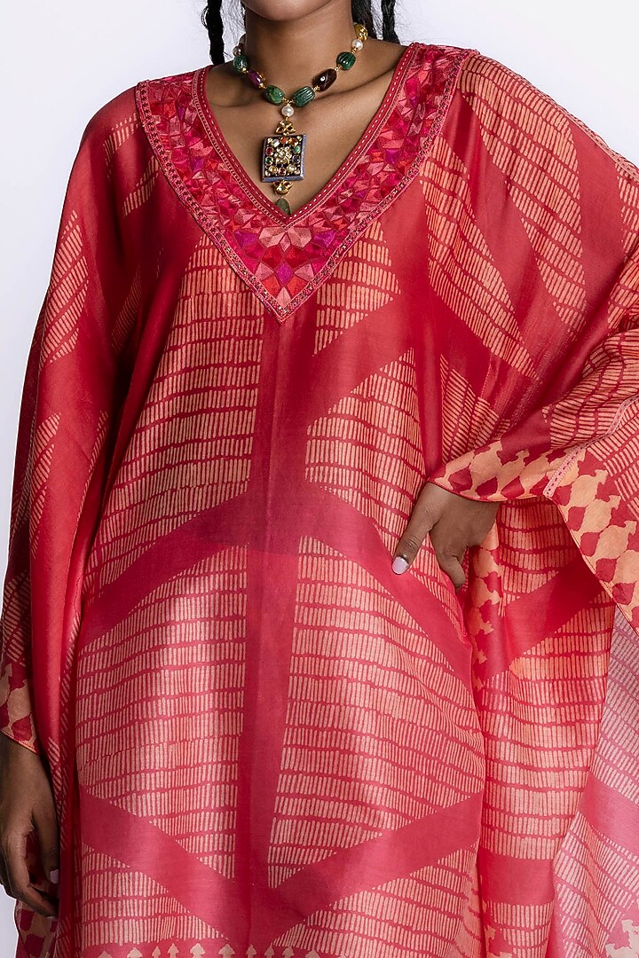 Pink Printed Kaftan Set by Krishna Mehta at Pernia's Pop Up Shop