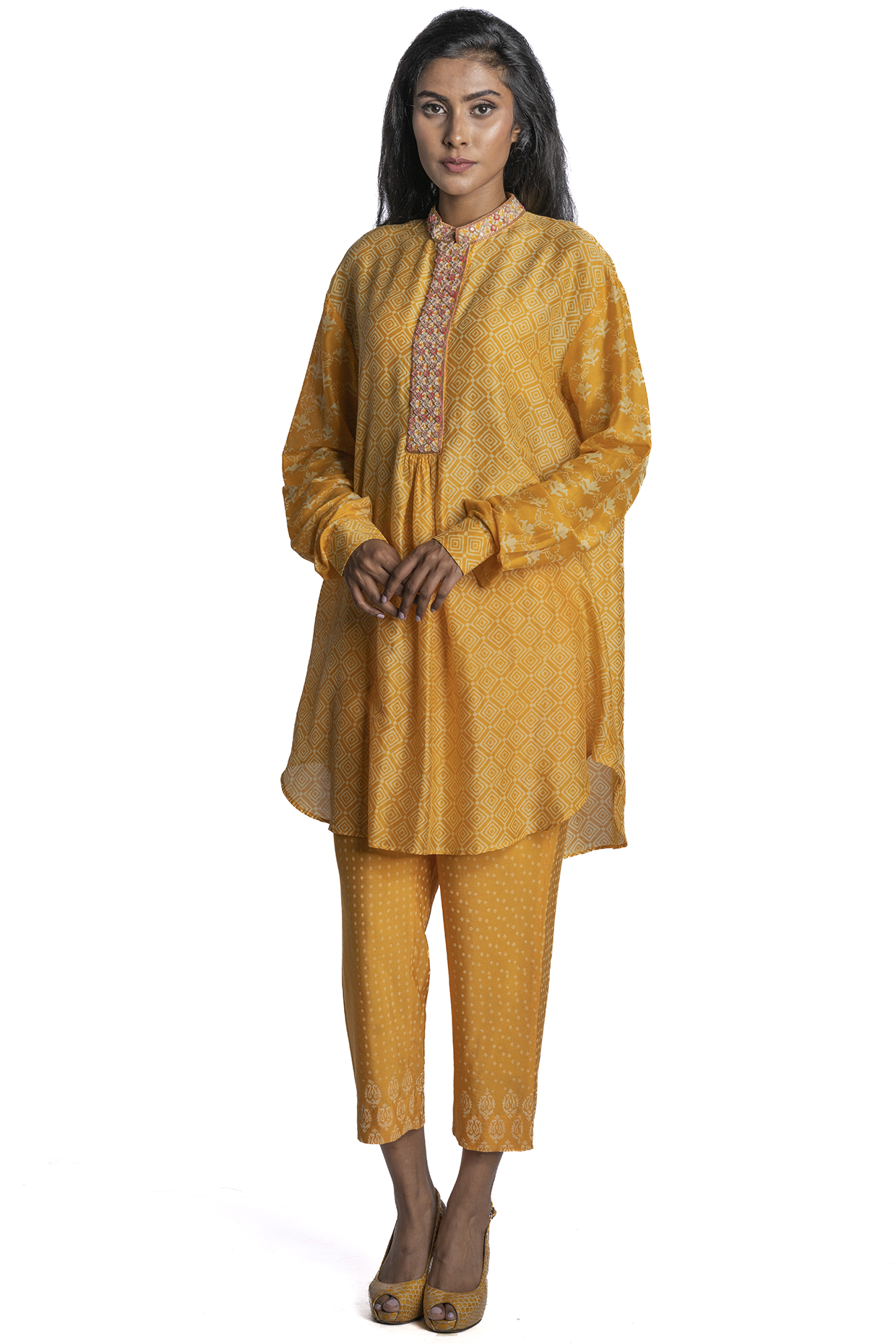 Yellow Printed Tunic Set by Krishna Mehta at Pernia's Pop Up Shop