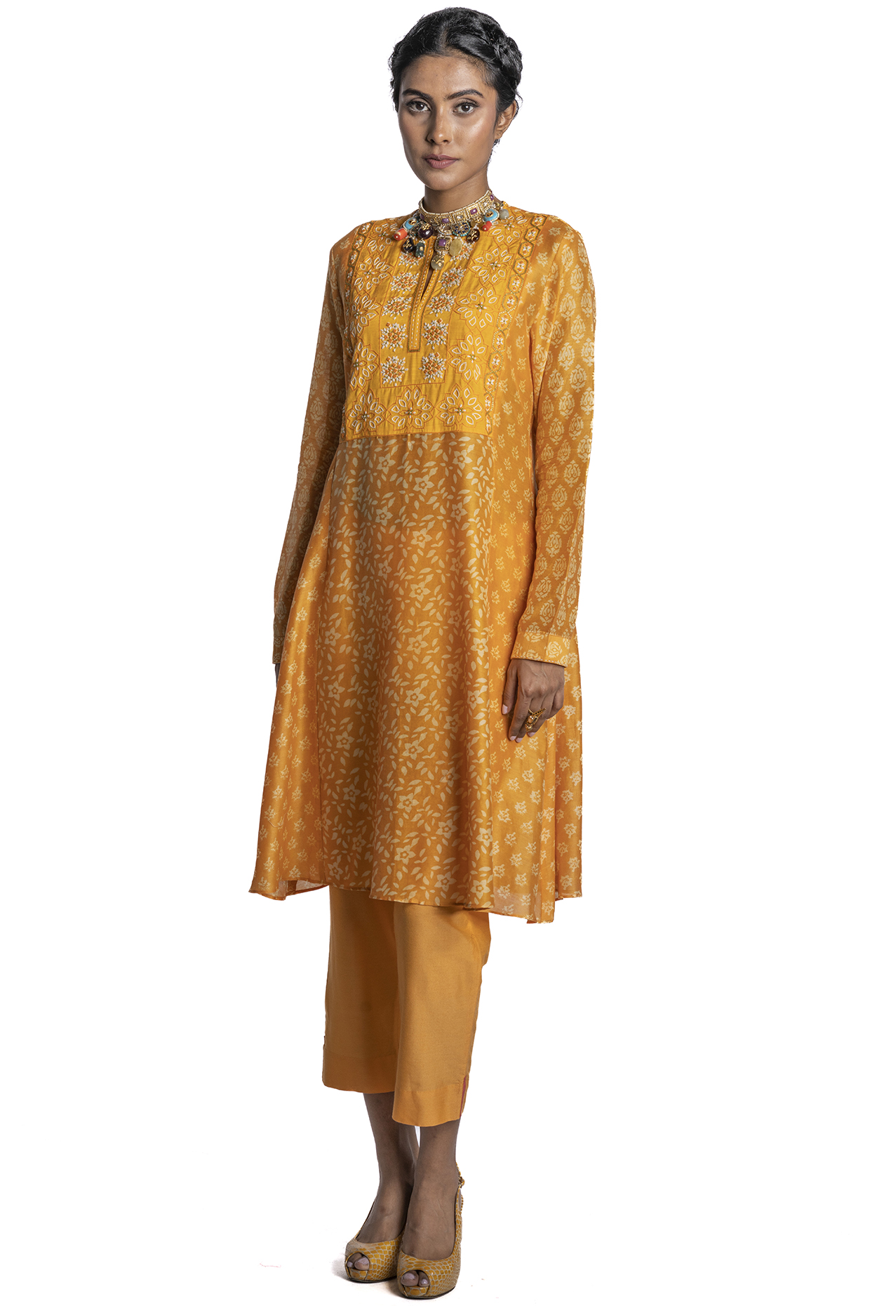Yellow Block Printed Tunic Set by Krishna Mehta at Pernia's Pop Up Shop