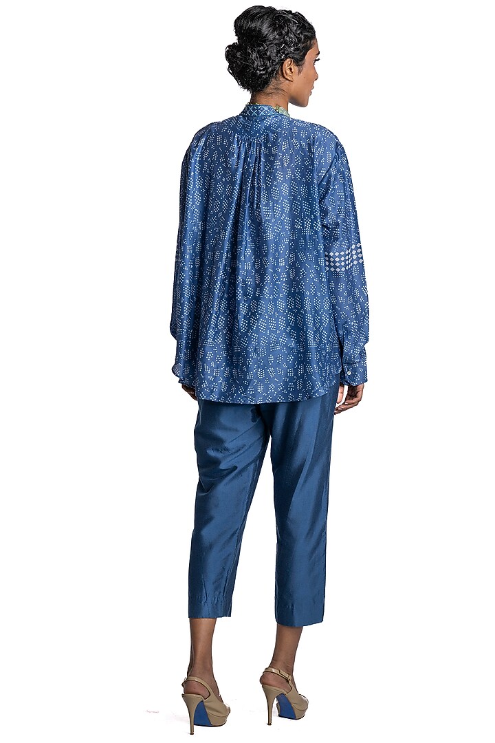 Blue Chanderi Printed Tunic Set by Krishna Mehta at Pernia's Pop Up Shop