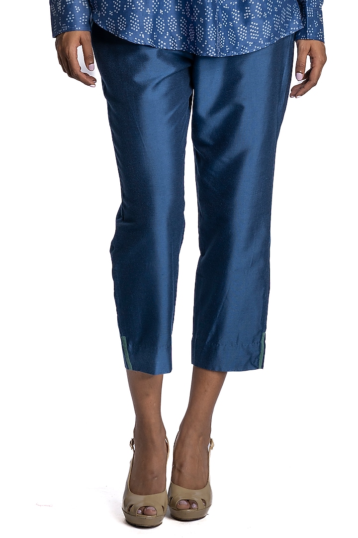 Blue Chanderi Printed Tunic Set by Krishna Mehta at Pernia's Pop Up Shop