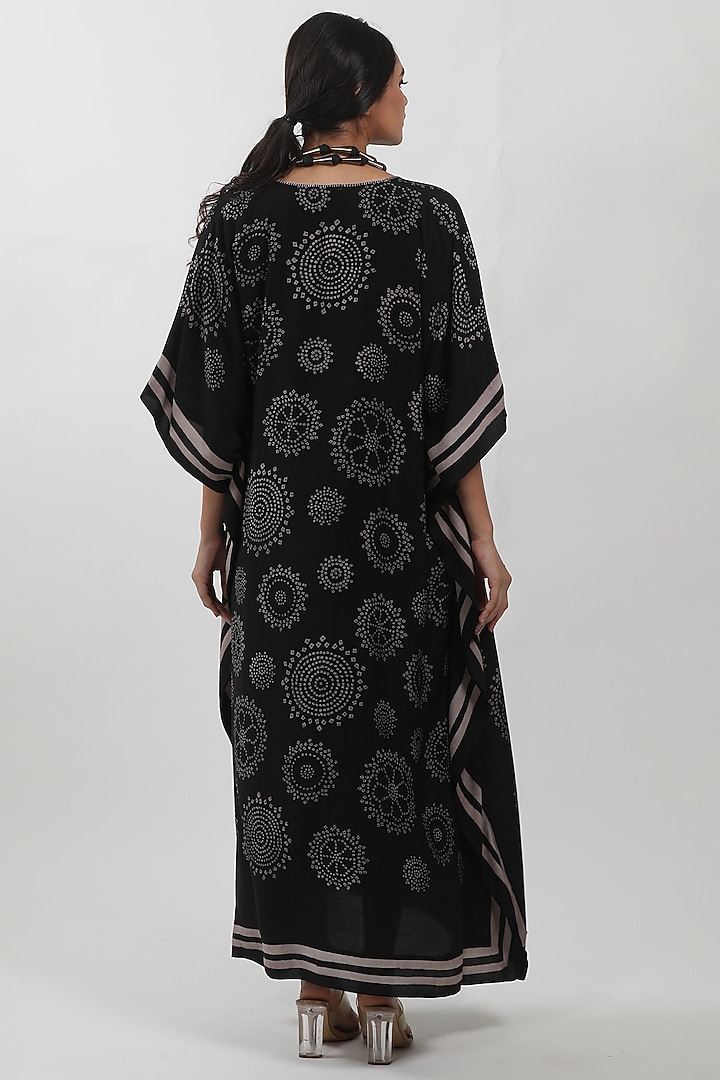 Black Modal Block Printed Kaftan by Krishna Mehta at Pernia's Pop Up Shop