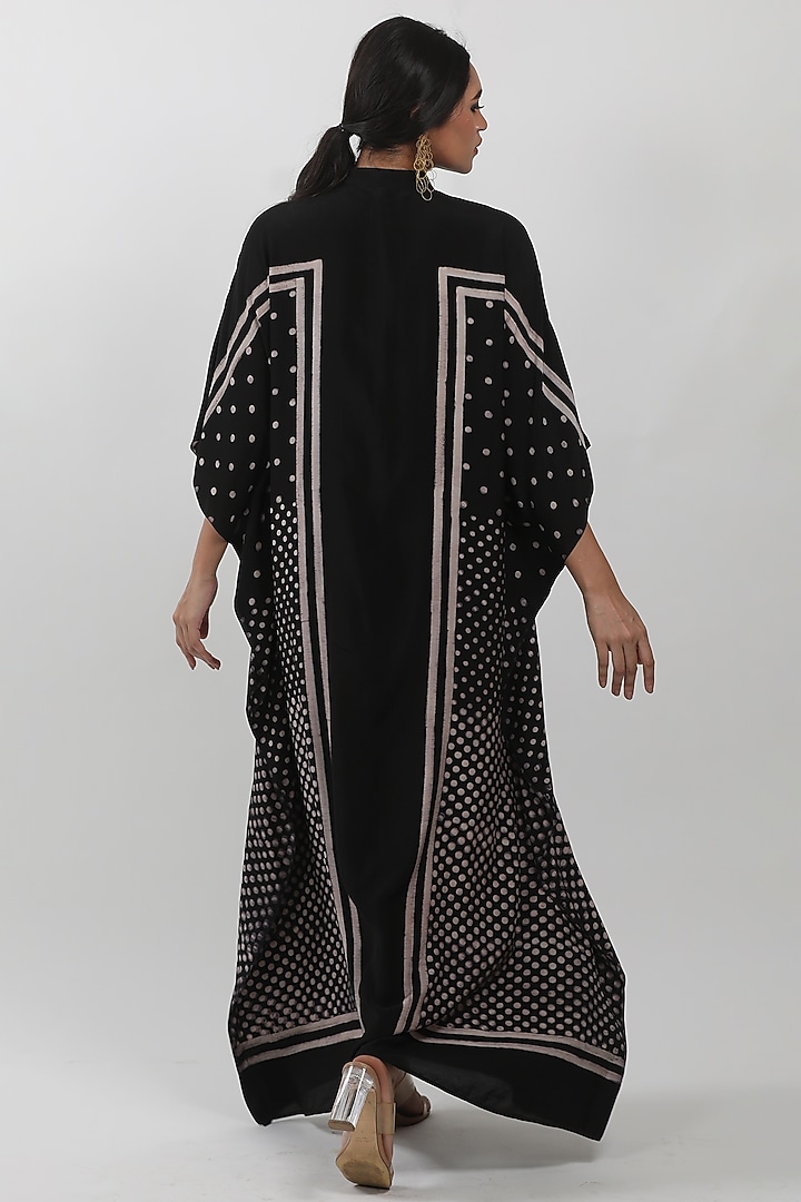 Black Modal Block Printed Kaftan by Krishna Mehta at Pernia's Pop Up Shop