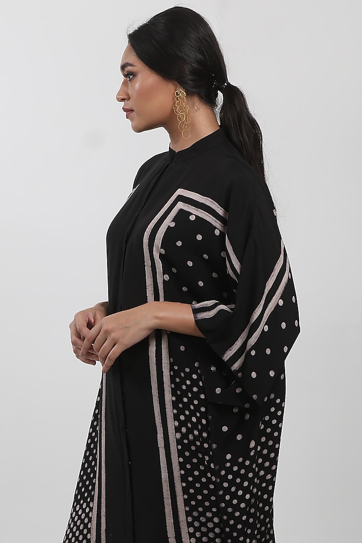 Black Modal Block Printed Kaftan by Krishna Mehta at Pernia's Pop Up Shop