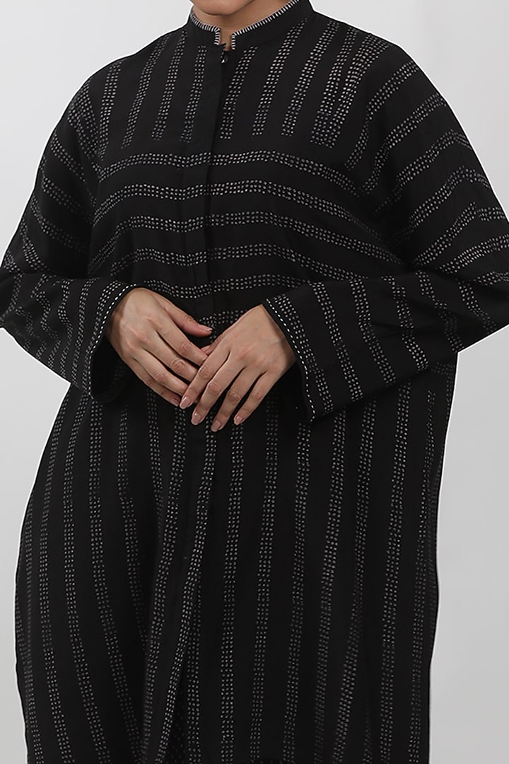 Black Modal Block Printed Tunic by Krishna Mehta at Pernia's Pop Up Shop