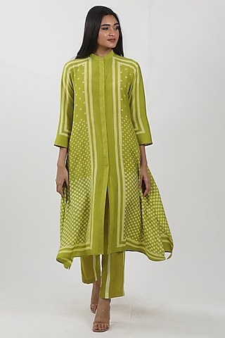 Green Modal Block Printed A-Line Tunic by Krishna Mehta
