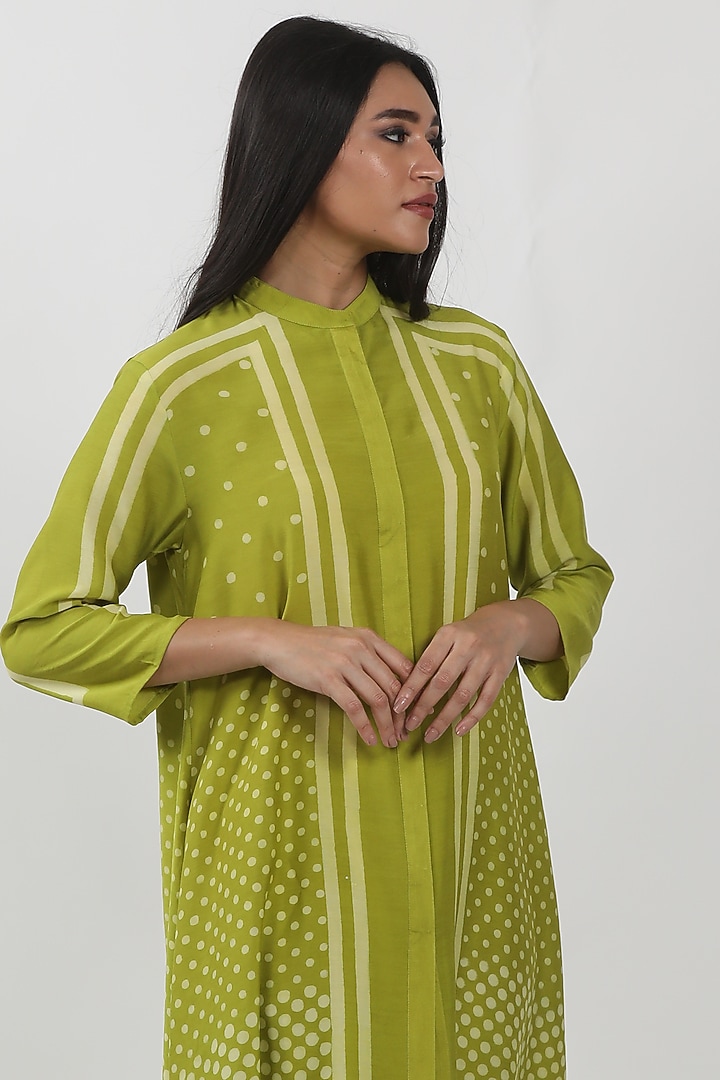 Green Modal Block Printed A-Line Tunic by Krishna Mehta at Pernia's Pop Up Shop