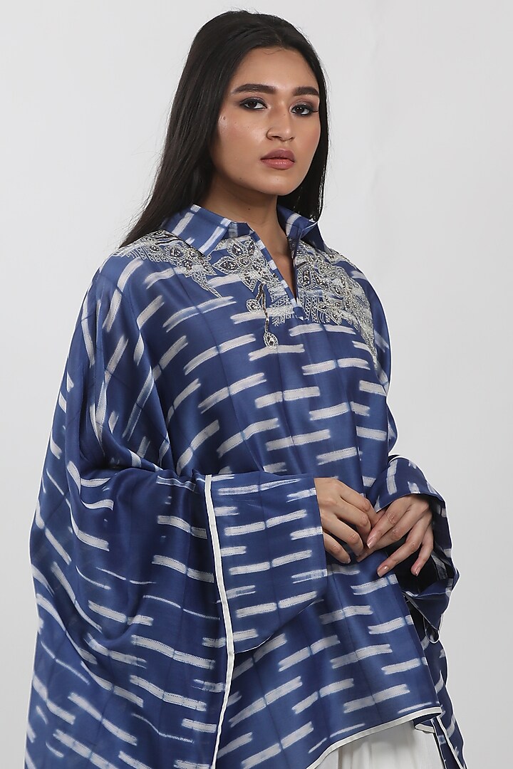Indigo Chanderi Shibori Tie-Dye Tunic Set by Krishna Mehta at Pernia's Pop Up Shop