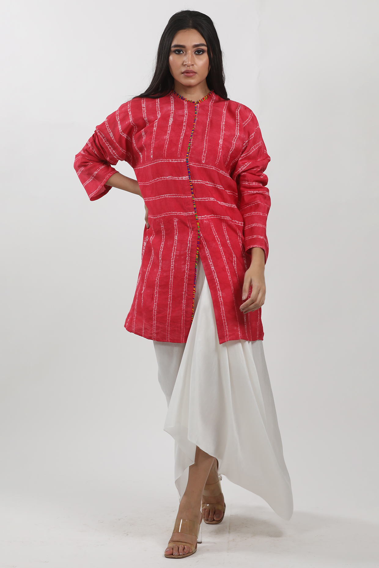 Red Modal Tie-Dye Tunic by Krishna Mehta at Pernia's Pop Up Shop