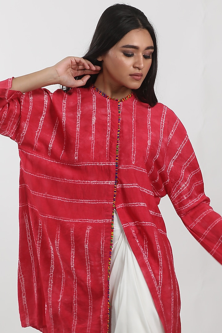 Red Modal Tie-Dye Tunic by Krishna Mehta at Pernia's Pop Up Shop