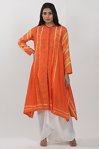 Orange Modal Tie-Dye A-Line Tunic by Krishna Mehta