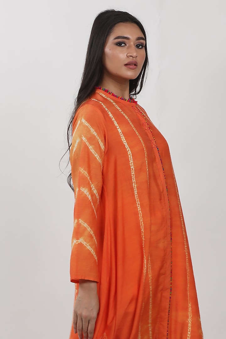 Orange Modal Tie-Dye A-Line Tunic by Krishna Mehta at Pernia's Pop Up Shop