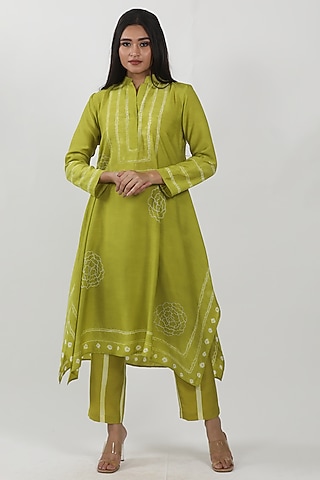 Green Modal Tie-Dye A-Line Tunic by Krishna Mehta