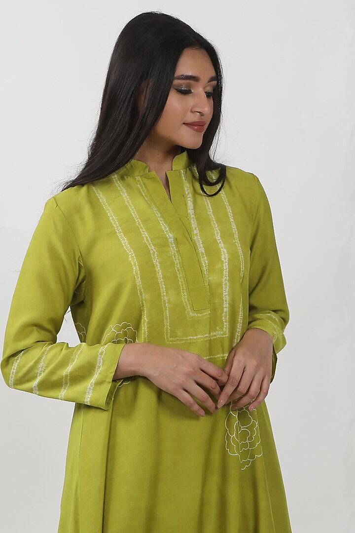Green Modal Tie-Dye A-Line Tunic by Krishna Mehta at Pernia's Pop Up Shop