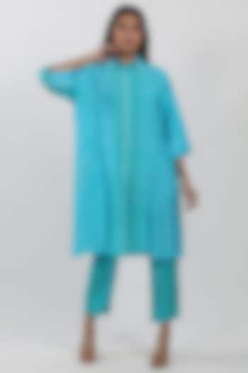 Turquoise Modal Tie-Dye Shirt Tunic Set by Krishna Mehta at Pernia's Pop Up Shop
