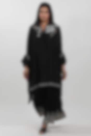 Black Chanderi Lace Hand Embroidered Cape Tunic by Krishna Mehta at Pernia's Pop Up Shop